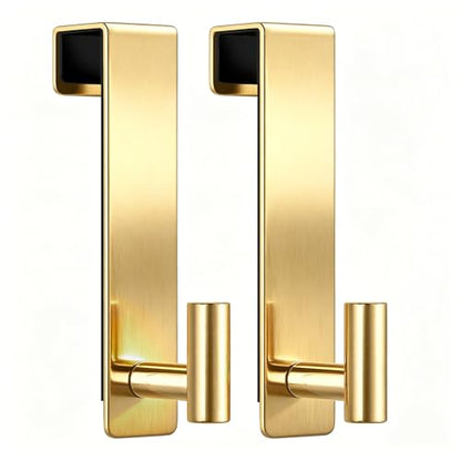 WUIVIUT Over Door Hooks - Non-Slip Dots Door Hanger, Towel Hook for Robe,Heavy Duty Rack Bathroom Hook (Gold, T Shape 2 Pack, Fits 1-3/4'' Thick)