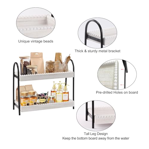 2 Tier Coffee Bar Organizer, Wood Coffee Bar Accessories Shelf for Countertop, Rustic Coffee Station Organizer Decor Stand Rack for Mugs Cups Syrup, Condiment Storage Holder for Kitchen, Home, Office
