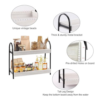 2 Tier Coffee Bar Organizer, Wood Coffee Bar Accessories Shelf for Countertop, Rustic Coffee Station Organizer Decor Stand Rack for Mugs Cups Syrup, Condiment Storage Holder for Kitchen, Home, Office