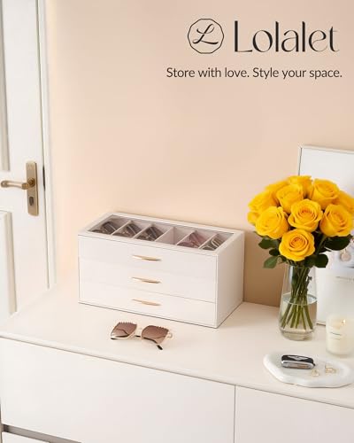 Lolalet Sunglasses Organizer Case for Women, Eyeglass Storage Holder | Display Box with Clear Top Lid, Mothers Day Gifts