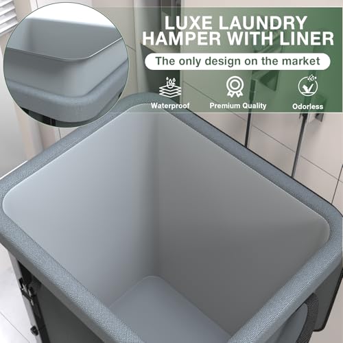 Laundry Hamper with Lid,150L Rolling Laundry Basket with Wheels,Grey | Dirty Clothes Hamper with Metal Frame and Removable Bag Design,Large Rolling Hampers for Laundry Room, Bedroom,Dorm