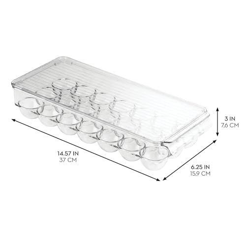 iDesign Clear Plastic Egg Holder for Fridge with Lid, 21 Egg