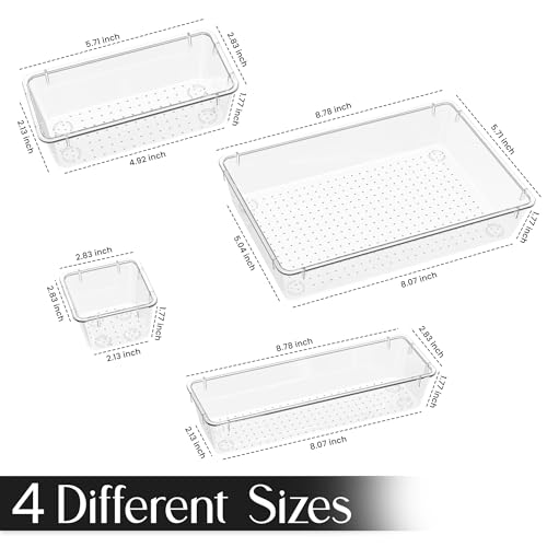 KICHLY 25-Piece Clear Drawer Organizer Set – Multi-Size Storage Trays | Bathroom, vanity, makeup, kitchen & office use | Caddy style | Desk organizer set