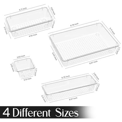 KICHLY 25-Piece Clear Drawer Organizer Set – Multi-Size Storage Trays | Bathroom, vanity, makeup, kitchen & office use | Caddy style | Desk organizer set