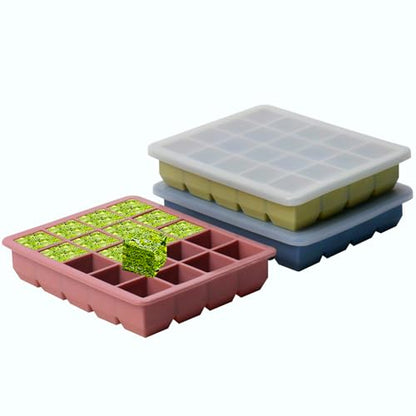 1 Tbsp Silicone Freezer Molds - Perfect for Storing Garlic, Herbs, Ginger, Pesto, Tomato Paste, Lemon Juice,Vegetable Purees,Purees and More - Silicone Food Freezer Tray (Multicolor 3 Pack)