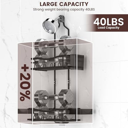 Rustproof Shower Caddy Hanging with Soap Holders for Bathroom, Black | Shower Organizer with Multi Hooks Toothbrush Holder, No Drilling, Anti-Swing, Storage for Shampoo Conditioner Body Wash