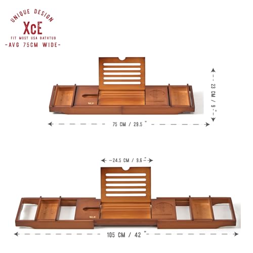 Bamboo Bathtub Caddy Tray with Book Stand & Soap Holder, Brown | Expandable to 41 Inches & Anti-Slip Pads for Luxury Bath Spa