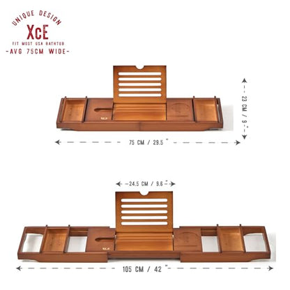 Bamboo Bathtub Caddy Tray with Book Stand & Soap Holder, Brown | Expandable to 41 Inches & Anti-Slip Pads for Luxury Bath Spa