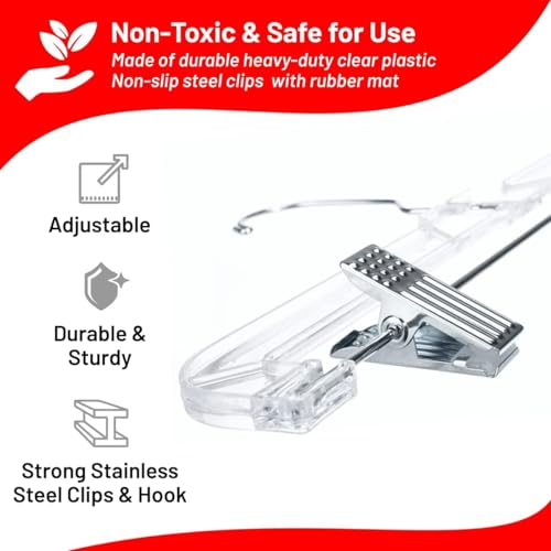DEILSY™ Pants Hangers with Clips 12 Pack Skirt Hangers Clear Plastic | Hangers with clips and 360° swivel hook, pants hangers rubber-padded clips, ideal for jeans, trousers, skirts and shorts