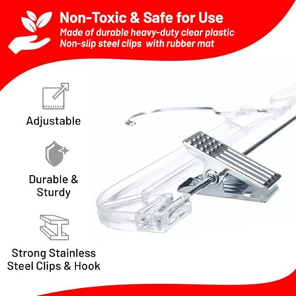 DEILSY™ Pants Hangers with Clips 12 Pack Skirt Hangers Clear Plastic | Hangers with clips and 360° swivel hook, pants hangers rubber-padded clips, ideal for jeans, trousers, skirts and shorts