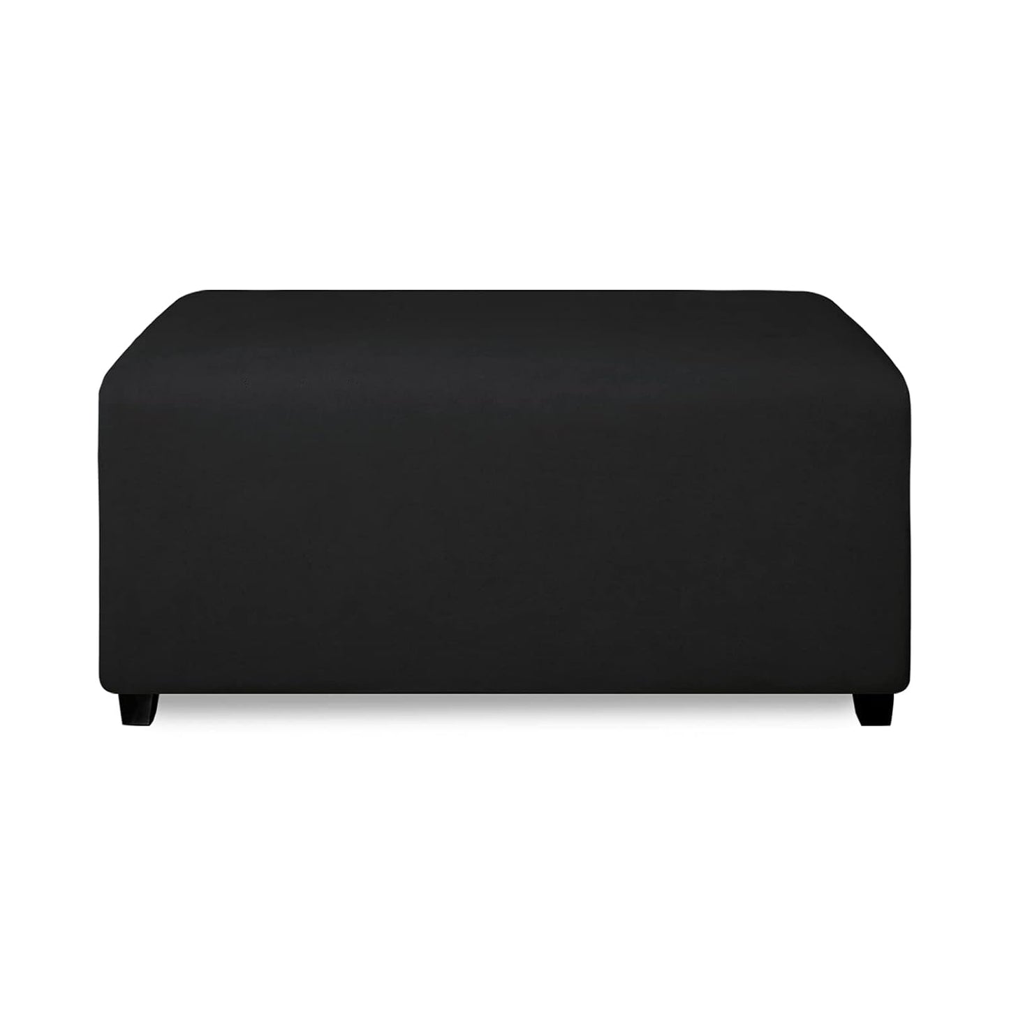 PureFit Stretch Rectangle Ottoman Cover Footstool Cover, Black | Fleece Large Ottoman Slipcovers Soft Form Fit Rectangle Slipcover for Folding Storage with Nonslip Elastic Bottom