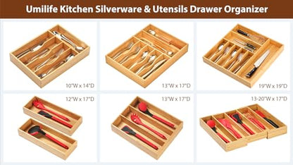 Bamboo Kitchen Drawer Organizer, 7 Inch Silverware Utensils Tray Holder for Small Drawer, Wood Caddy for Flatware Cutlery Knives