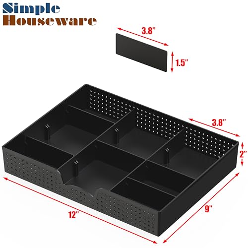 Simple Houseware Drawer Organizer Tray, 9 Adjustable Compartments, Black | For Office, Makeup, and Craft Drawer or Desktop Storage