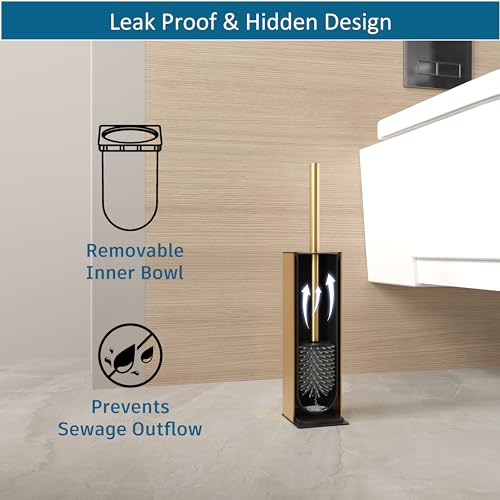 Toilet Brush and Hoder Set Brushed Gold Freestanding for Bathroom