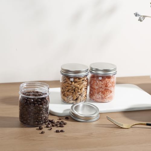 novelinks 8 oz Plastic Mason Jars and Clear Plastic Jars with Lids 8 oz