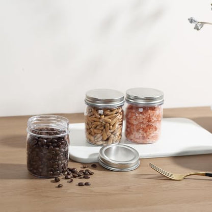 novelinks 8 oz Plastic Mason Jars and Clear Plastic Jars with Lids 8 oz