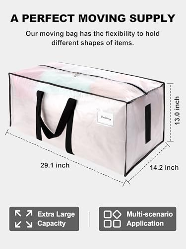 HOMESURE Supports 200lbs Heavy Duty Moving Bags - Strong Zipper & Wrap-Around Handles - Water-Resistant Storage Totes, Durable Alternative to Moving Boxes - 8 Pack - Semi-Transparent