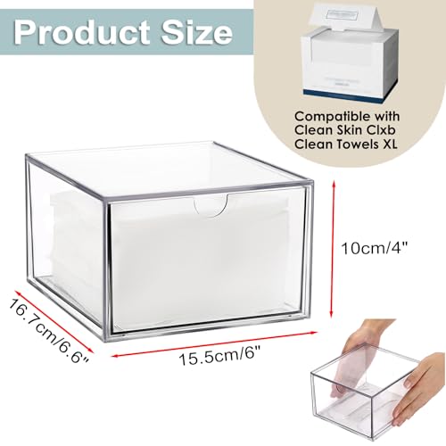 Sumnacon Disposable Face Towel Holder Clear Plastic Facial Towels Holder | Face Towels Case Organizer with Drawer Storage Compatible with Clean Skin Cluub Towel for Bathroom Vanity