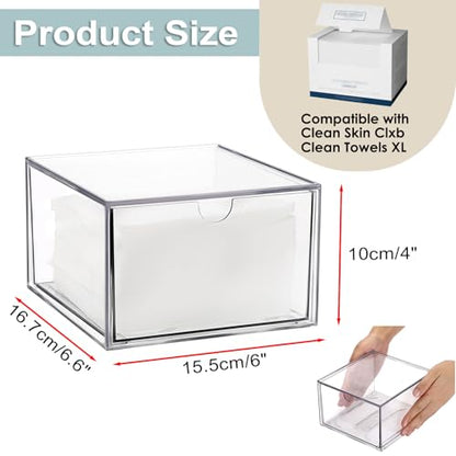 Sumnacon Disposable Face Towel Holder Clear Plastic Facial Towels Holder | Face Towels Case Organizer with Drawer Storage Compatible with Clean Skin Cluub Towel for Bathroom Vanity
