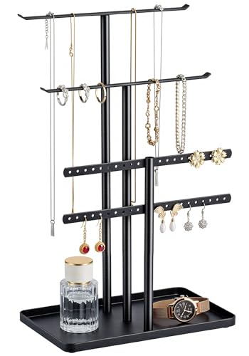 pickpiff Black Jewelry Stand Holder Organizer: 14.5" Sturdy Hanger for 80 Pcs Jewelry, Jewlery Tower for Display Necklace, Earring, Bracelet, Watch