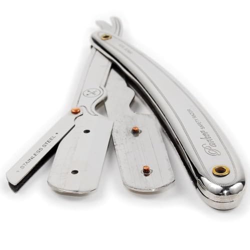 Parker SR1 Stainless Steel Shavette Straight Edge Professional Barber Razor for Men and 5 Parker Premium Platinum blades
