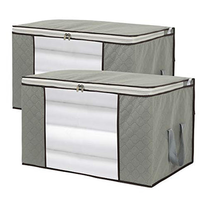 2 Pack Foldable Large Storage Bags for Clothes, Comforter, Quilt, Blanket | 28×20×12 inch, clear window handles, fits king comforter, under bed storage