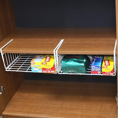 Simple Houseware 2-Pack Under Shelf Wire Metal Basket Shelf, White | Space-Saving Storage Organizer for Kitchen, Pantry, Closet, Office, No Tools Required