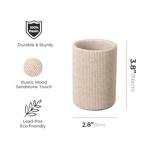 Small Sand Beige Toothbrush Holder for Bathroom Countertop, 7oz | Modern Boho Aesthetic, Vintage Farmhouse Organizer, Pen Holder, Makeup Brush Holder