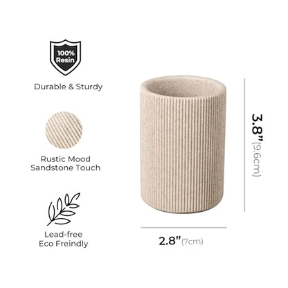 Small Sand Beige Toothbrush Holder for Bathroom Countertop, 7oz | Modern Boho Aesthetic, Vintage Farmhouse Organizer, Pen Holder, Makeup Brush Holder