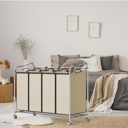 Simple Houseware 4-Bag Heavy Duty Rolling Laundry Sorter Cart, Chrome | Removable Bags and Lockable Wheels for Laundry Room Organization