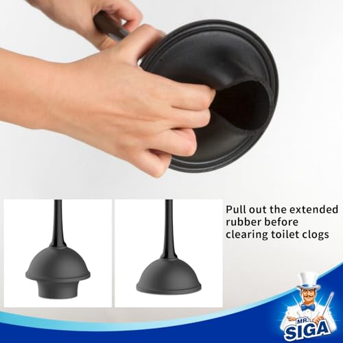 MR.SIGA Toilet Plunger and Bowl Brush Combo for Bathroom Cleaning, Black | Heavy duty toilet brush and plunger set, toilet bowl brush and plunger with holder