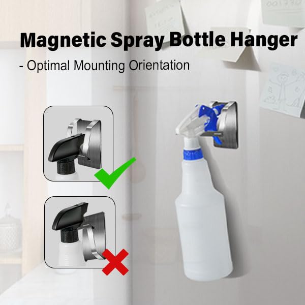 KIHOGEM Magnetic Spray Bottle Hanger | Stainless Steel Spray Bottle Holder with Strong Magnetic Backing for Refrigerator Grill RV (4pcs)