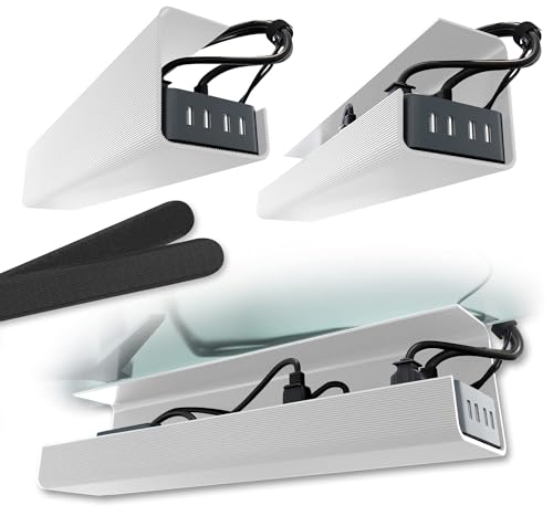 No-Screw Under Desk Cable Management Tray - Self-Adhesive Installation, Cord Management, Cable Tray, Under Desk Wire Organizer - White Set of 2