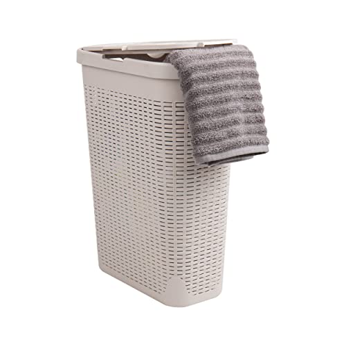 Slim Laundry Hamper with Lid, 40L Clothes Basket,... (Ivory | Plastic)