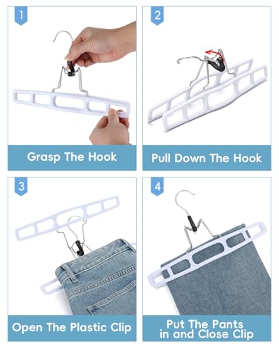 12 Pack Pants-Hangers Skirt-Hangers, Plastic Pant-Hangers-for-Women Men, Pants-Hangers-Space-Saving, Clamp Hangers-for-Pants Jeans Shorts Tie Belt