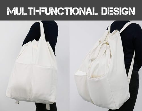 Cotton Laundry Backpack Bags, Drawstring Laundromat Bag Travel Duffel Bags | Breathable Canvas Laundry Backpack Bags with Shoulder Straps & 2 Handles, Wash in machine, Clean Store, College Dormitory