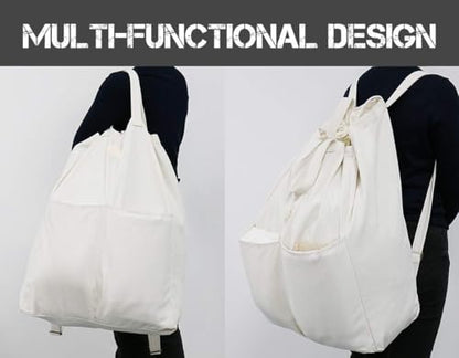 Cotton Laundry Backpack Bags, Drawstring Laundromat Bag Travel Duffel Bags | Breathable Canvas Laundry Backpack Bags with Shoulder Straps & 2 Handles, Wash in machine, Clean Store, College Dormitory