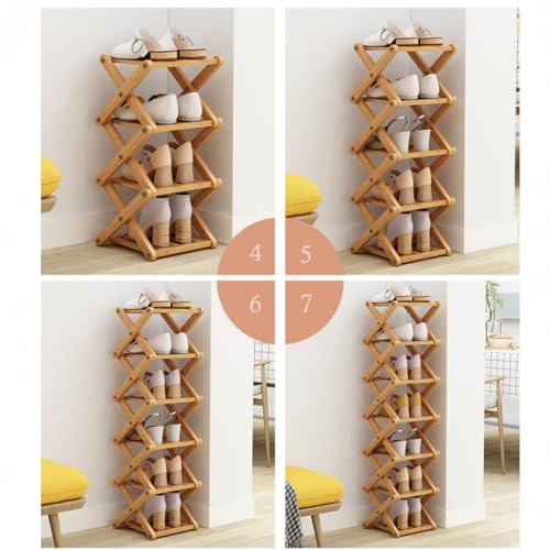 5 Tier Foldable Shoe Rack, Bamboo Vertical Shoe Organizer Tall for Multifunctional Narrow Shoe Shelf for Entryway, Closet, Corner, Bedroom, Hallway(Natural)