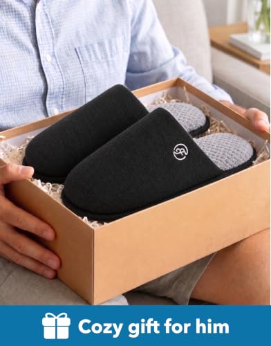 EverFoams Men's Cotton Knit Slippers Memory Foam Breathable House Shoes | machine washable,birthday gifts,anti-slip sole,lightweight,indoor