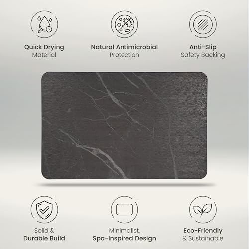 Quick Dry Shower Stone Bath Mat, Super Absorbent & Non-Slip 24 x 16 Inch Diatomaceous Earth Mat, Durable & Easy to Clean Diatomite Bath Mat for Bathroom Floor/Kitchen (Charcoal)