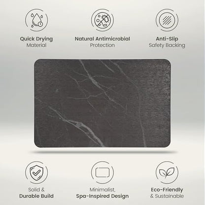 Quick Dry Shower Stone Bath Mat, Super Absorbent & Non-Slip 24 x 16 Inch Diatomaceous Earth Mat, Durable & Easy to Clean Diatomite Bath Mat for Bathroom Floor/Kitchen (Charcoal)