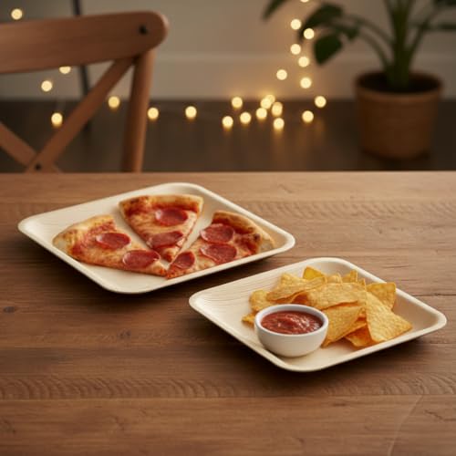 Disposable 7" Square Plates (50 pieces) Bamboo Like Serving Platters, Disposable Boards, Eco-Friendly Dinnerware For Weddings, Catering, Events