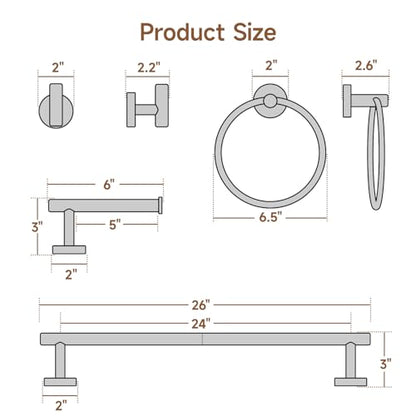 4PCS Matte Black Bathroom Accessories Set, 24-Inch Towel Bar Set | Durable SUS304 Stainless Steel Bathroom Hardware Set, Towel Racks for Bathroom Wall Mounted, Modern Home Decor