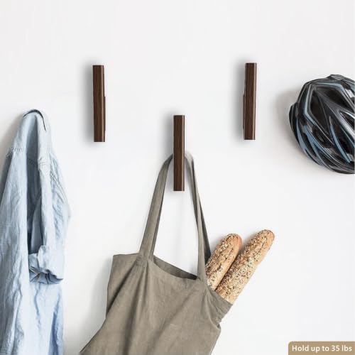 Wood Wall Hooks 4 Pack Coat Hooks Wall Mount, Towel Hooks for Bathrooms | Walnut Wooden Hooks for Hanging Hat, Bag, Backpack, Purse, Robe, Rustic Decor Coat Hooks for Wall Entryway Hooks(Walnut Dark)