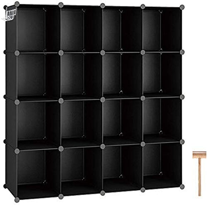 C&AHOME 16 Cube Storage Organizer Cube Shelves Units Storage Cubes, Black | Plastic DIY Closet Organizer, Stackble Modular Closet Storage Shelves Ideal for Home, Bedroom, 48.4" L × 12.4" W × 48.4" H