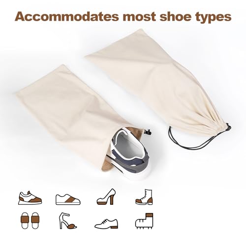 10 Pcs Single Shoe Bags for Travel, Dustproof Drawstring Travel Shoe Bag | 18"X9"shoe travel bag for Packing, Shoe Bag storage Sneaker Travel Bags, Washable Reusable dust bags for Handbags Shoes Toys