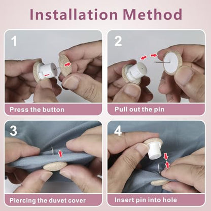 Duvet Pins & Clips-Double Sided Pin Fasteners - Prevents Comforter from Shifting in Cover,Soft Linen Material Double Sided Pin Fasteners for Quilt,Cushions (6, Pink)