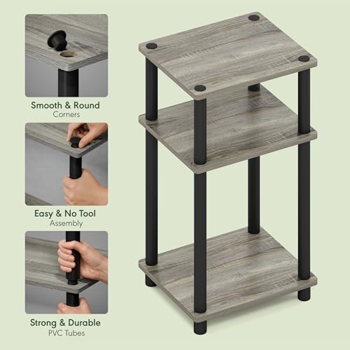 Furinno JUST Side Table, 3-Tier End Table, Open Shelves Night Stand, Bedside Table, Toolless Assembly, for Living Room, Bedroom, Bathroom, French Oak