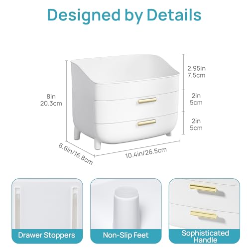 Vtopmart 3-Tier Skincare Makeup Organizer with Drawers, White | For Vanity,Dresser and Bathroom Countertop, Large Cosmetic Storage Box Case, , With Drawer, Non-Slip Base