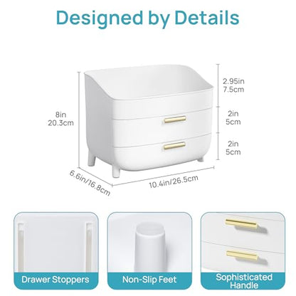 Vtopmart 3-Tier Skincare Makeup Organizer with Drawers, White | For Vanity,Dresser and Bathroom Countertop, Large Cosmetic Storage Box Case, , With Drawer, Non-Slip Base